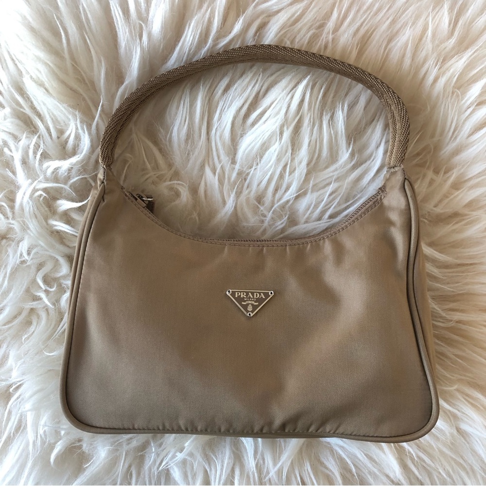 Prada Tessuto Nylon Mini Hobo Shoulder bag Tan Vintage Handbag Brown